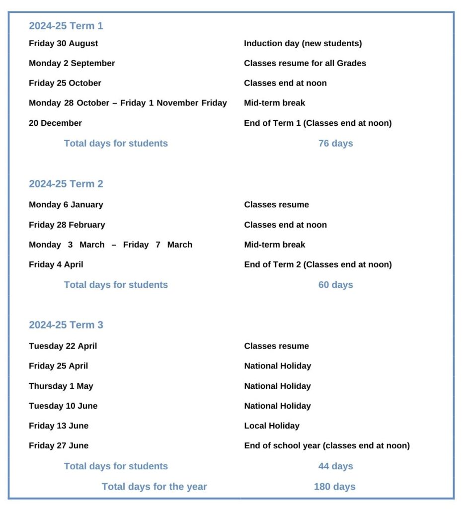 Calendar & Term Dates St. Dominic's
