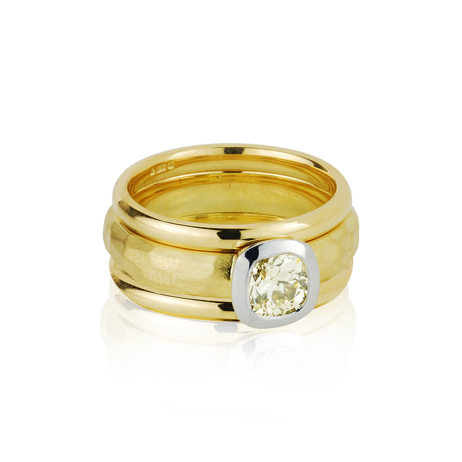 Hammered Yellow Gold & Diamond Ring Dominic Walmsley