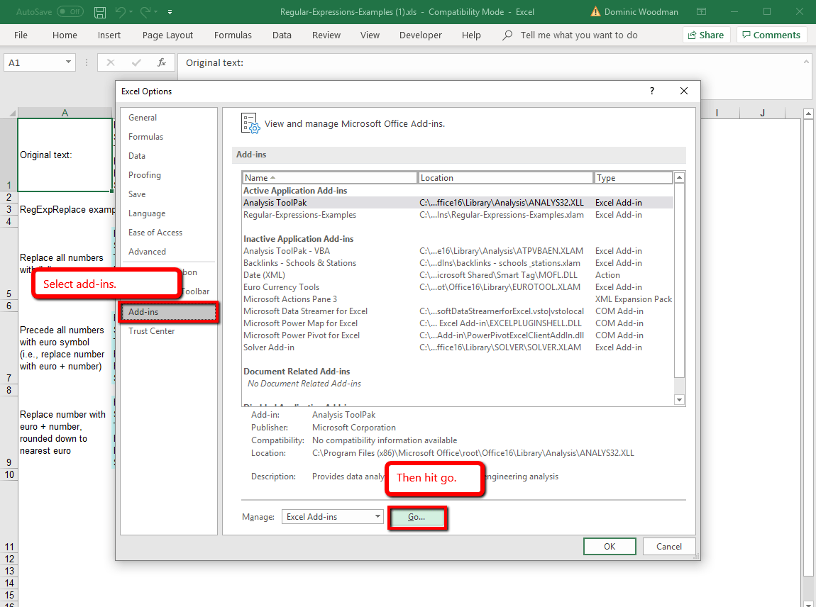 How to get regex in Excel Hooorah! Dom Woodman