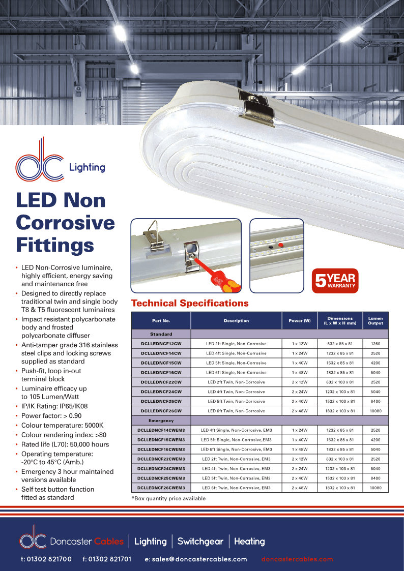 to Doncaster Cables DC Lighting LED Non Corrosive Fittings