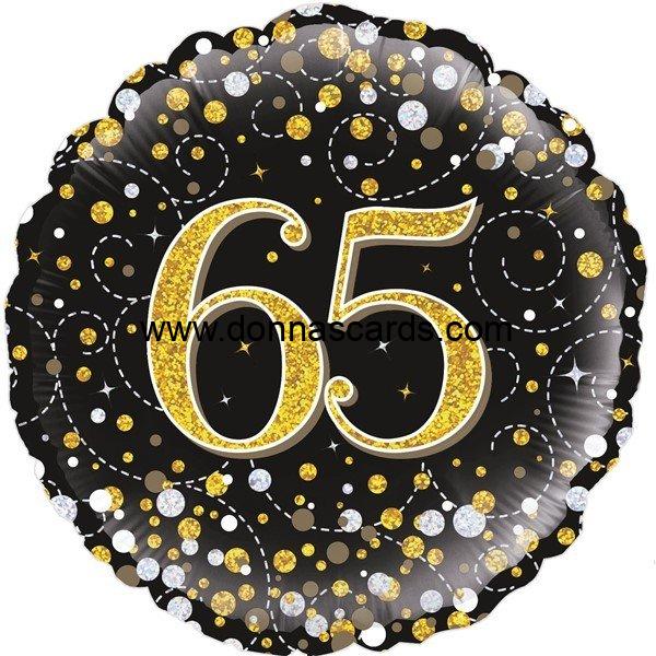 Sparkling Fizz Happy 65th Birthday Black & Gold Holographic Foil