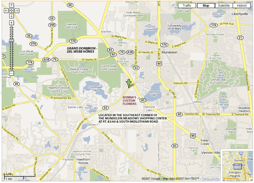 Map to Donna's Custom Flowers of Mundelein, IL 60060 787 S