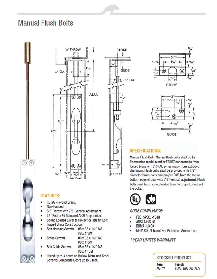 Trim & Auxiliary Flush Bolts Doormerica Hardware