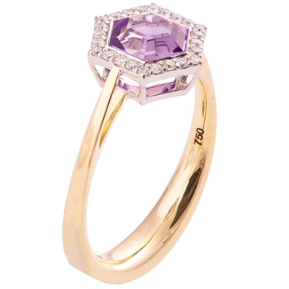 Art Deco Hexagon Engagement Ring Yellow Gold And Amethyst R018 Doron Merav