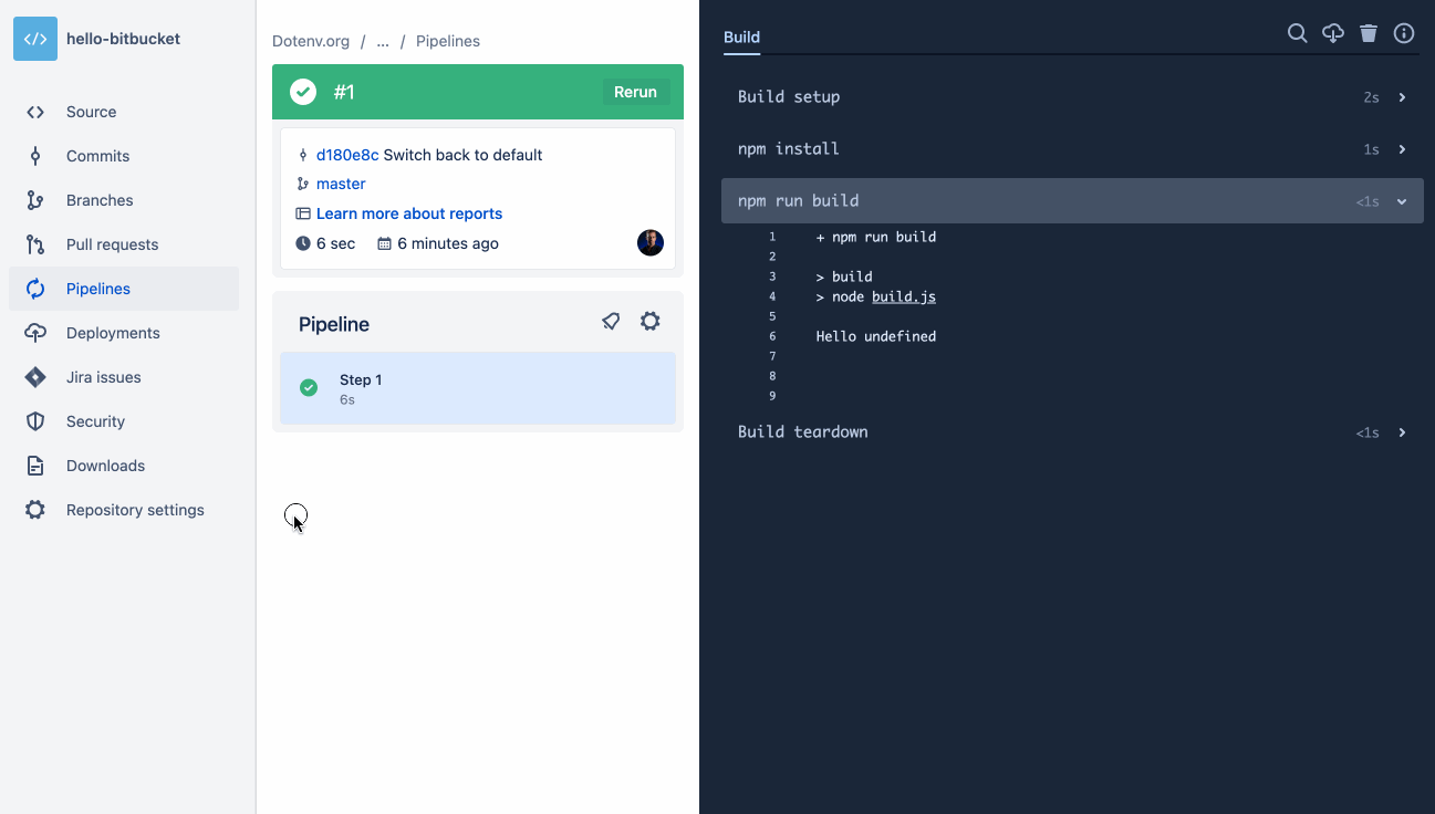 CI/CD in Node.js with Bitbucket Dotenv