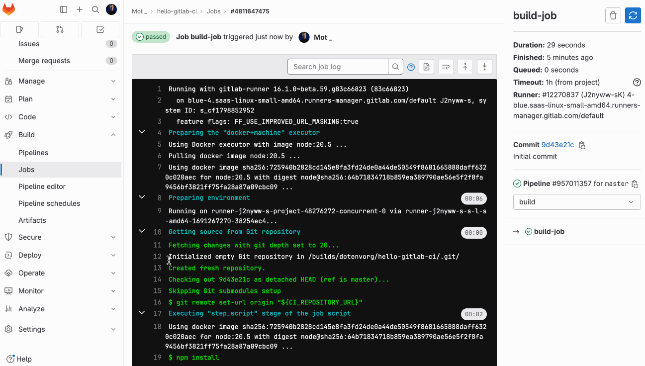 CI/CD in Node.js with Gitlab CI Dotenv