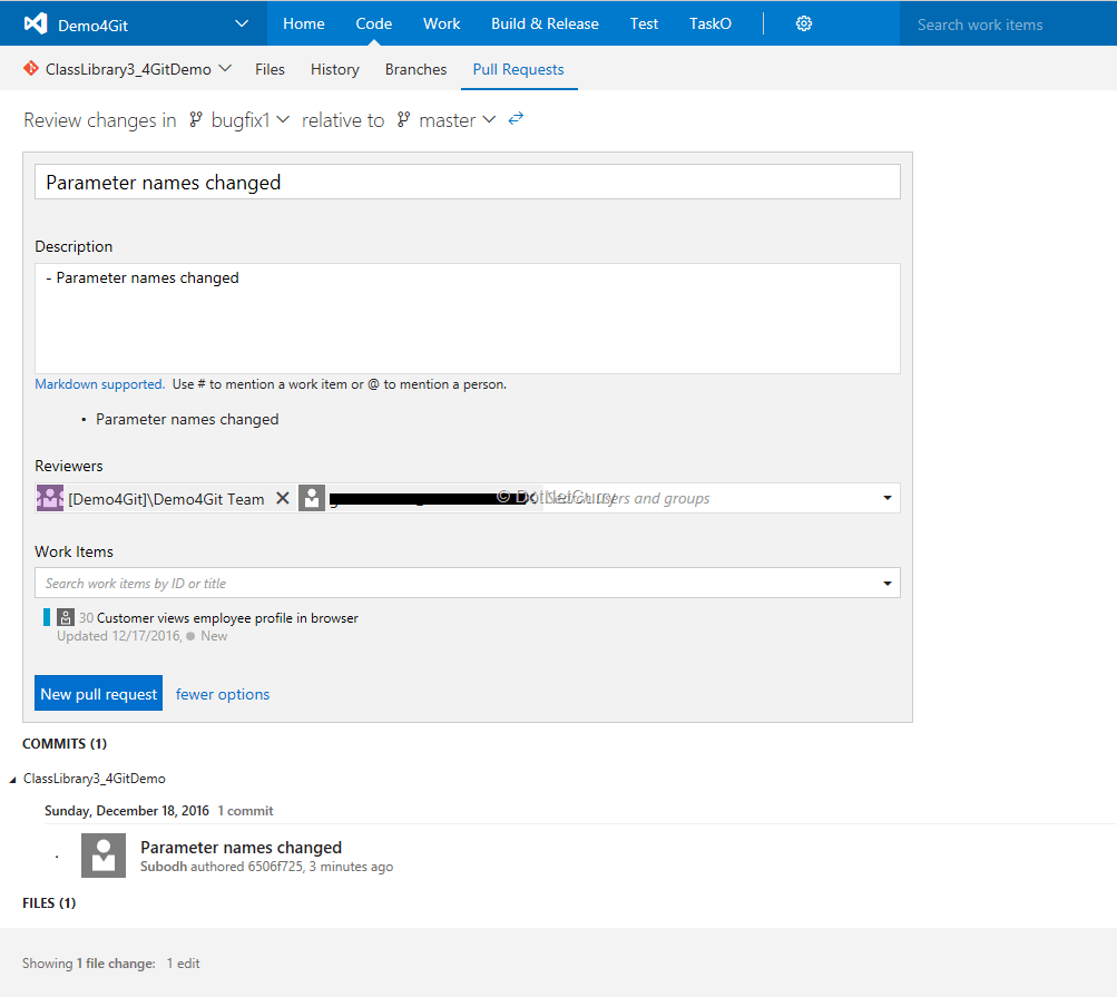 Review code using VSTS Git Pull Request
