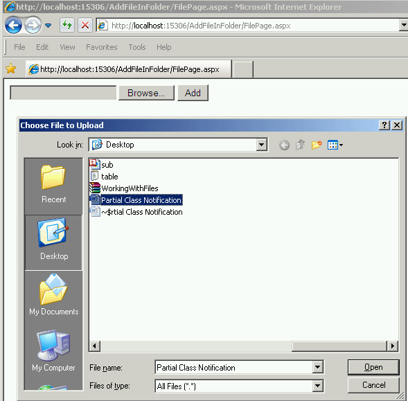 Store file in specific folder using directory class in