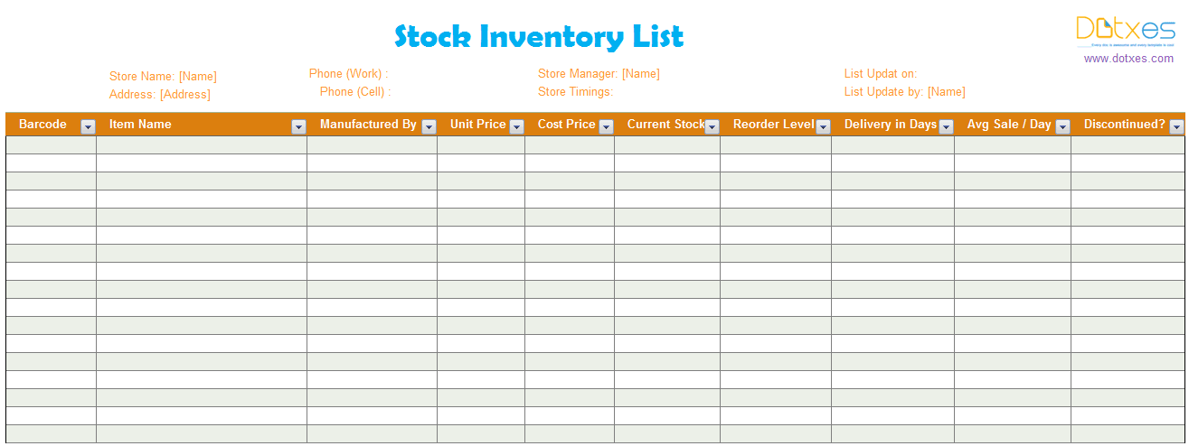 Inventory List Template 4+ Lists For Word DOC, Excel & PDF Dotxes