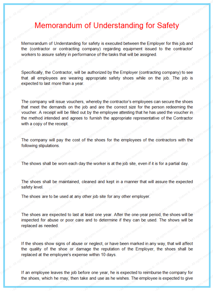 Memorandum Of Understanding For Safety Dotxes