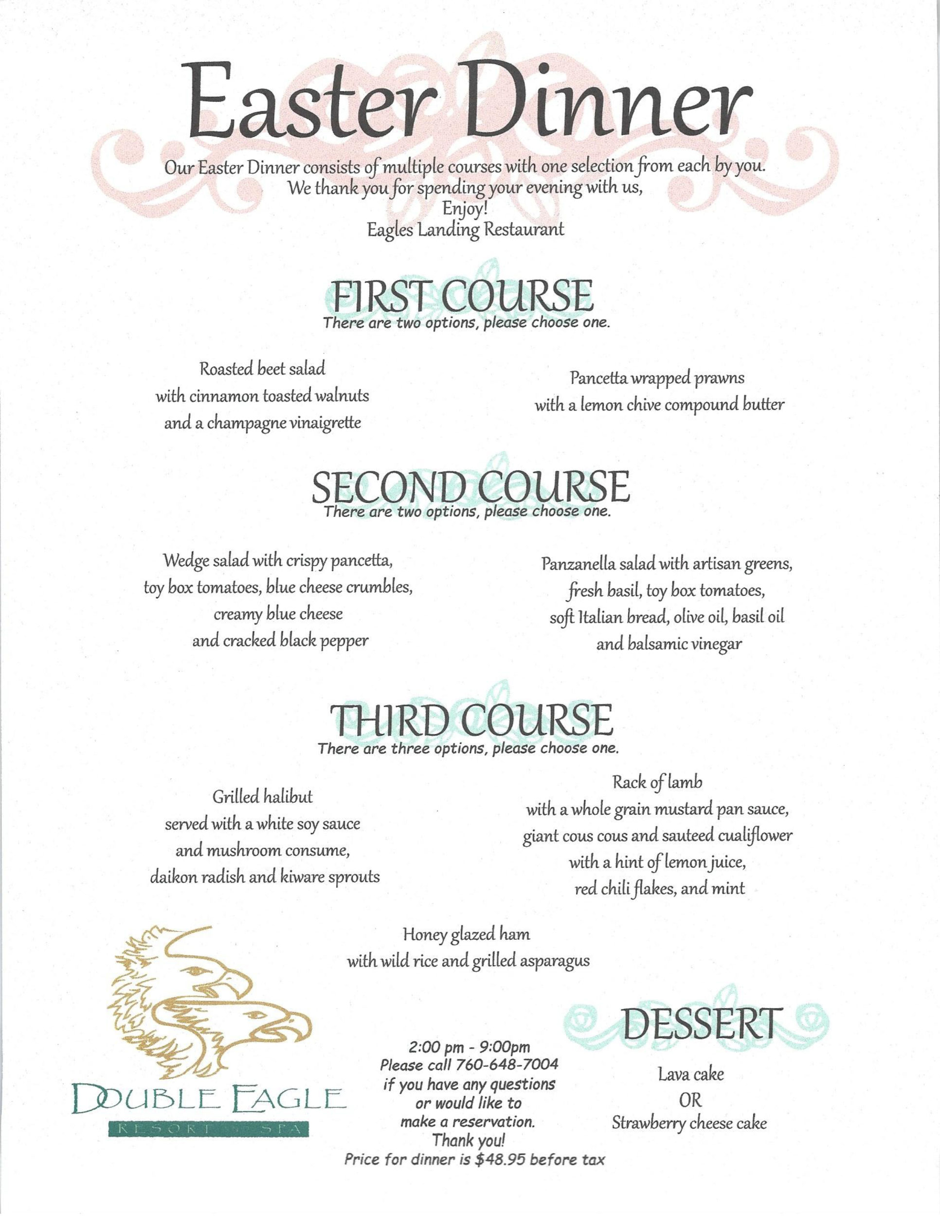 Special menus Double Eagle Resort and Spa