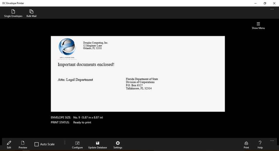 DC Envelope Printer App Douglas Computing, Inc.