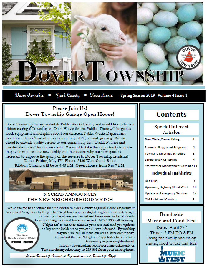 Spring 2019 Newsletter DOVER TOWNSHIP