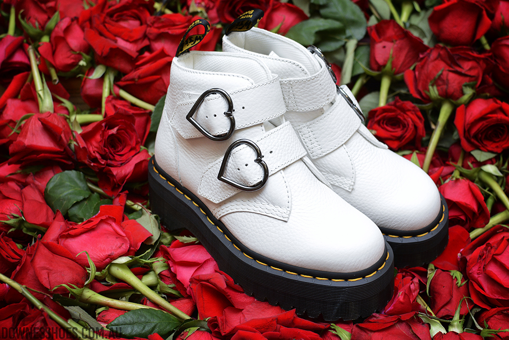 Devon White Heart 2 Strap Platform Boot Downes Shoes
