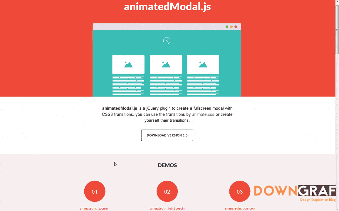 JQuery Plugin Full screen modal with CSS3 Transitions Animated Modal.js