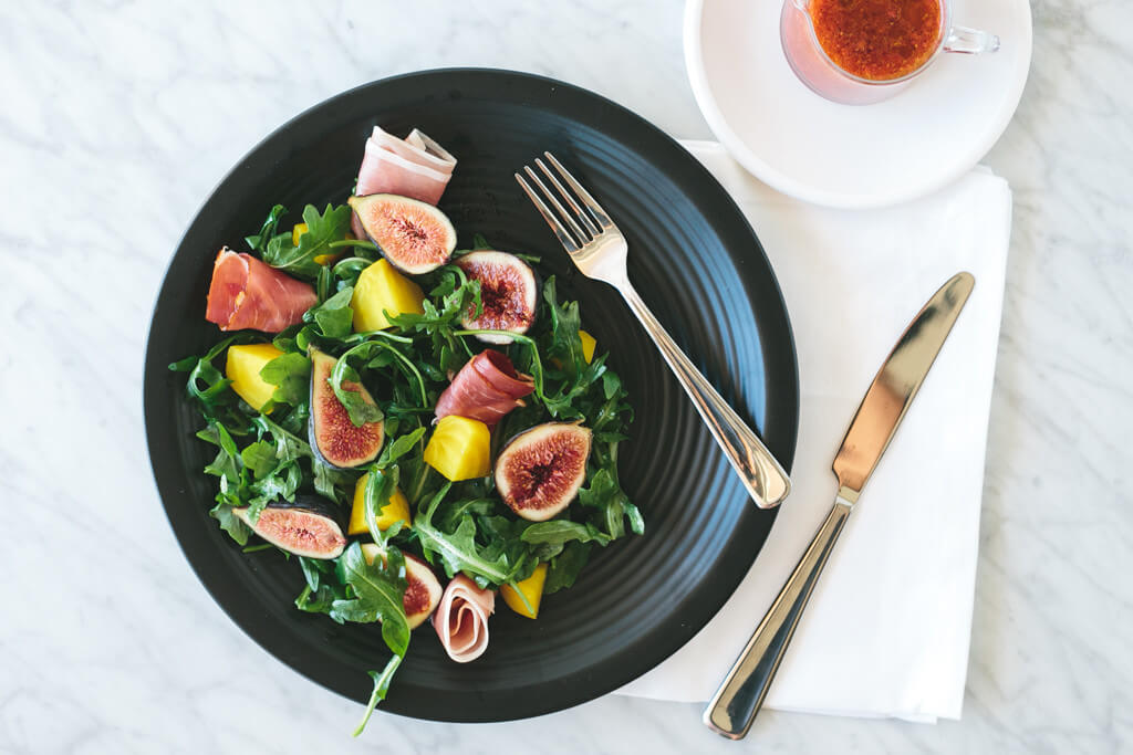 fig, golden beet and prosciutto salad