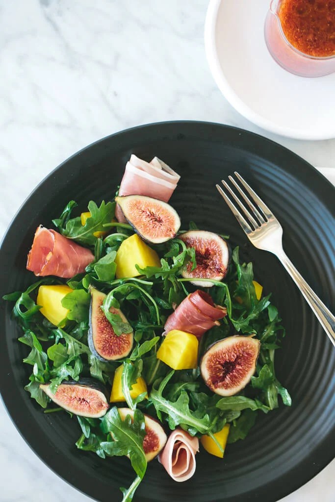 fig, golden beet and prosciutto salad