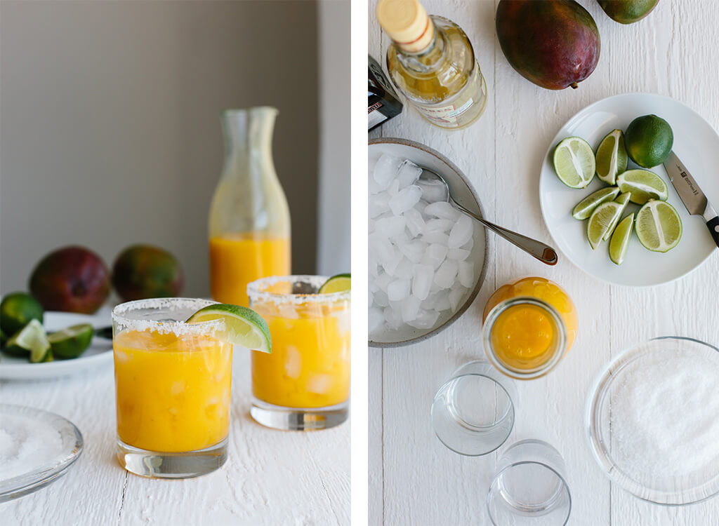 Making a mango margarita.