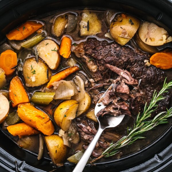 Pot roast in the slow cooker.