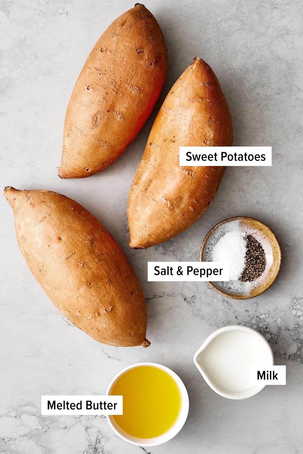 Ingredients for mashed sweet potatoes.