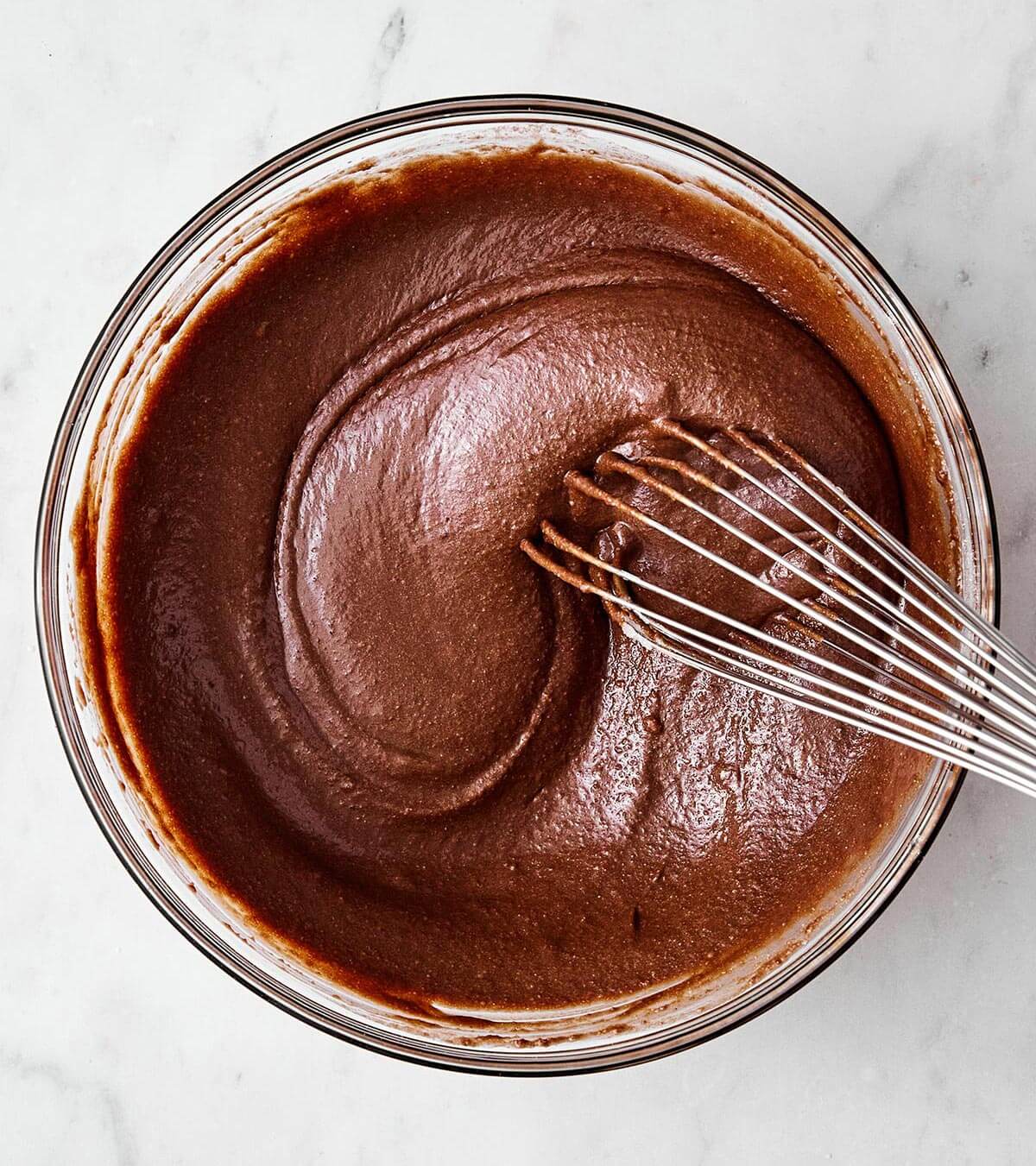 Mixing chocolate cake batter.