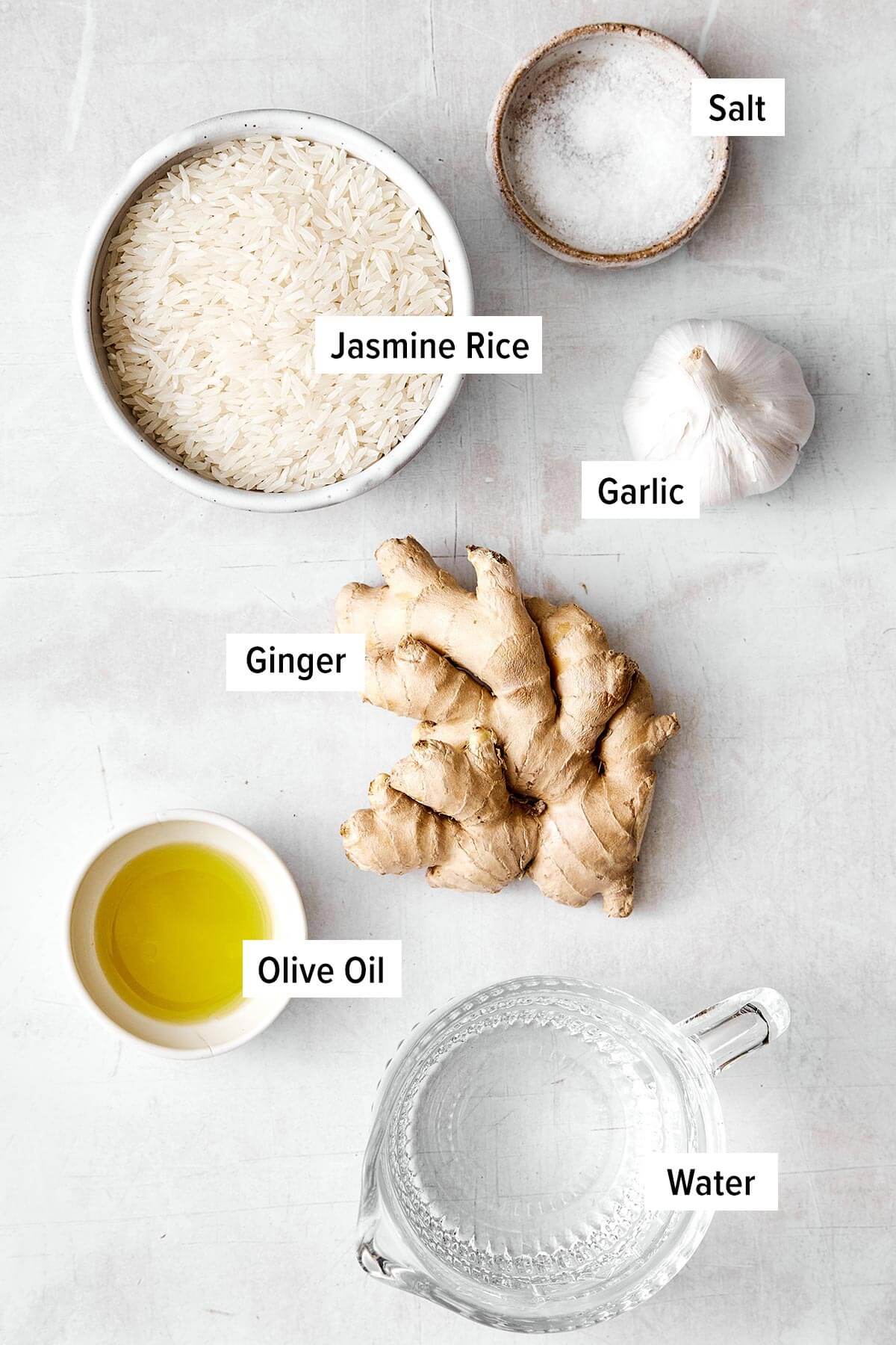 Ingredients for ginger rice.