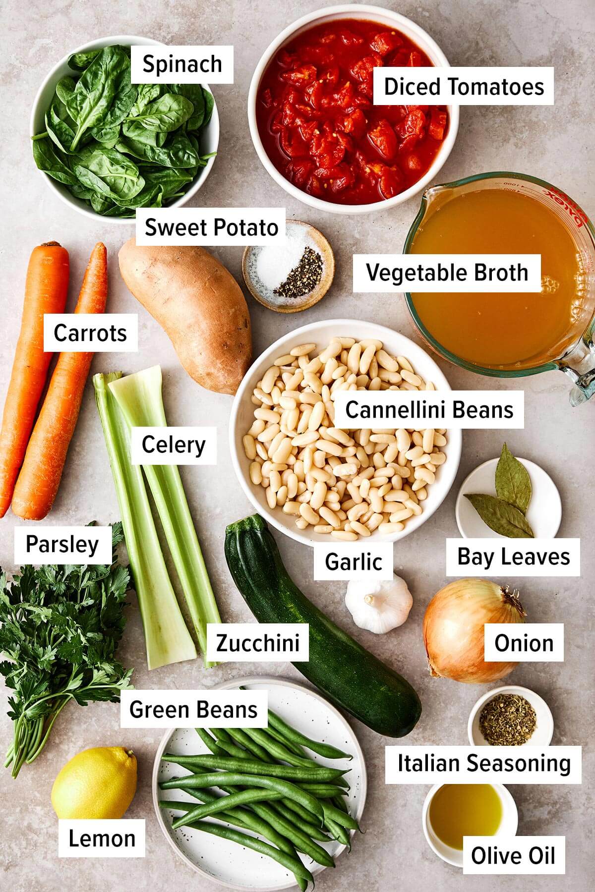 Ingredients for minestrone soup.