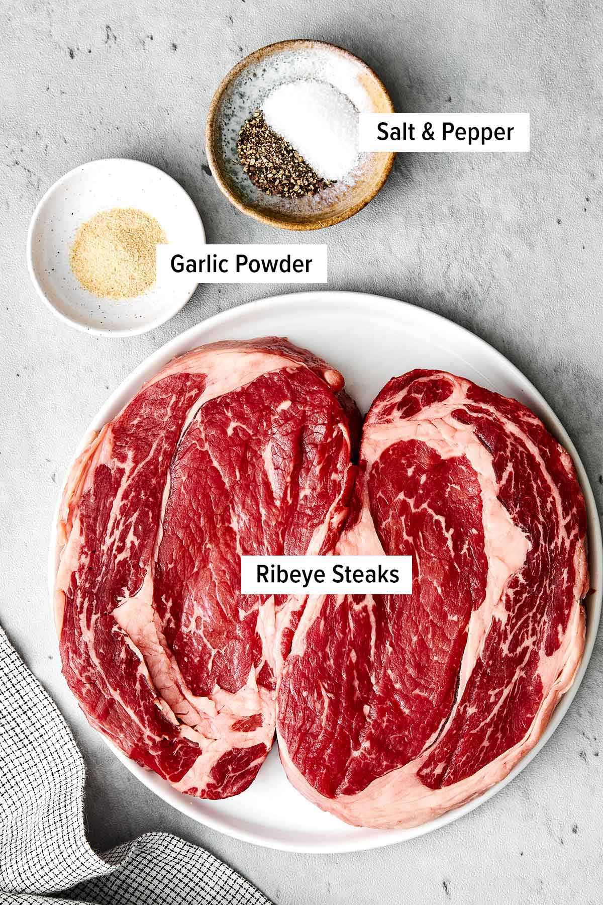 After testing different grill temperatures and timing, this is the grilled ribeye steak recipe I always come back to for a juicy medium-rare! Grilled ribeye steak ingredients.