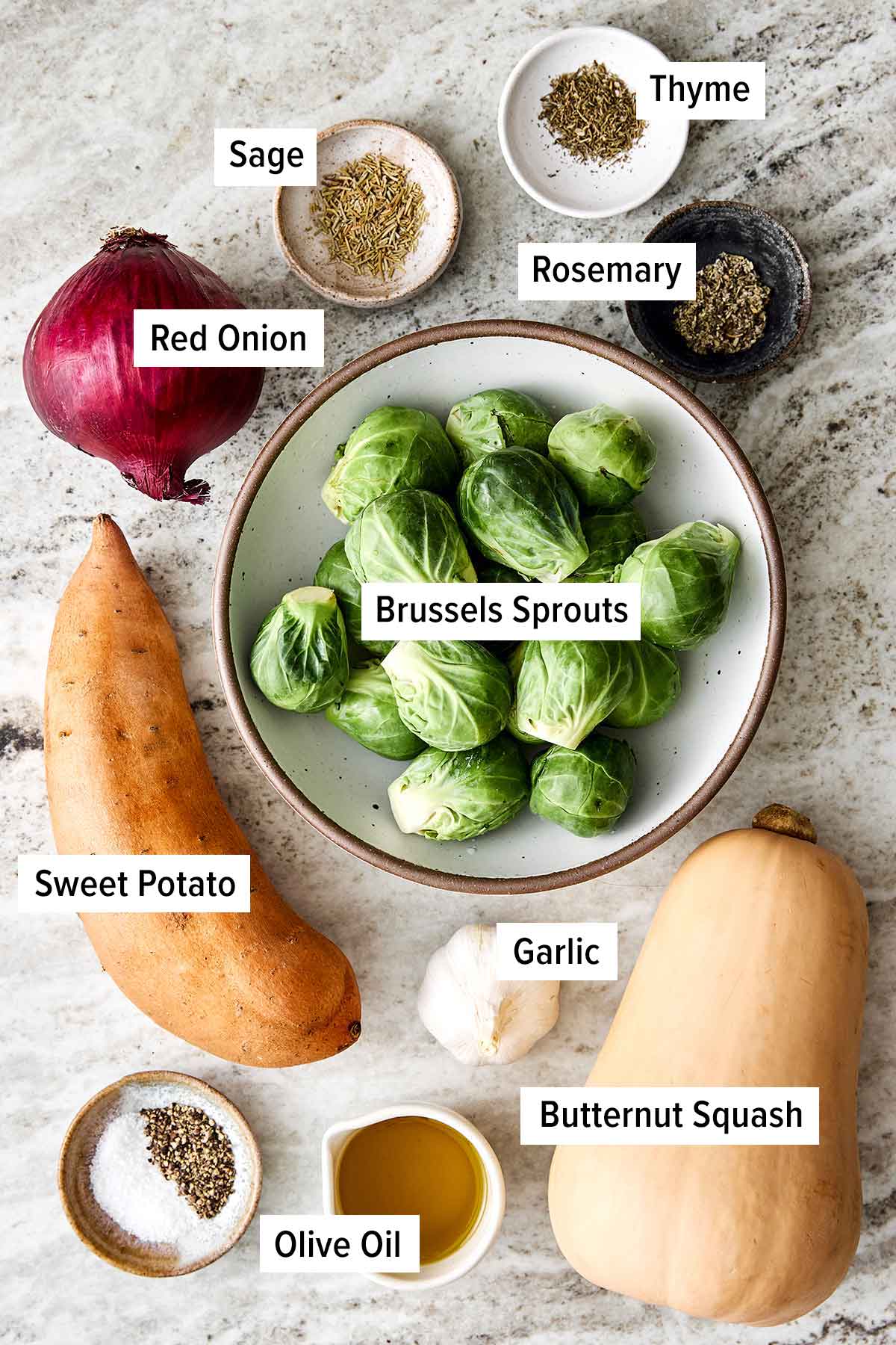 Fall roasted vegetables for the perfect dinner side dish. Ingredients for fall roasted vegetables.