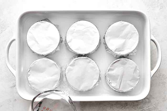 Baking flan in ramekins.