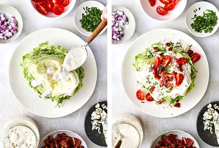 Assembling a wedge salad.
