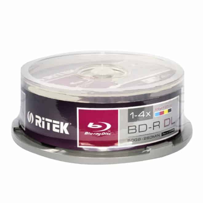 Ritek BDR DL 50G/260Min 4X 25 Pk White Inkjet Printable