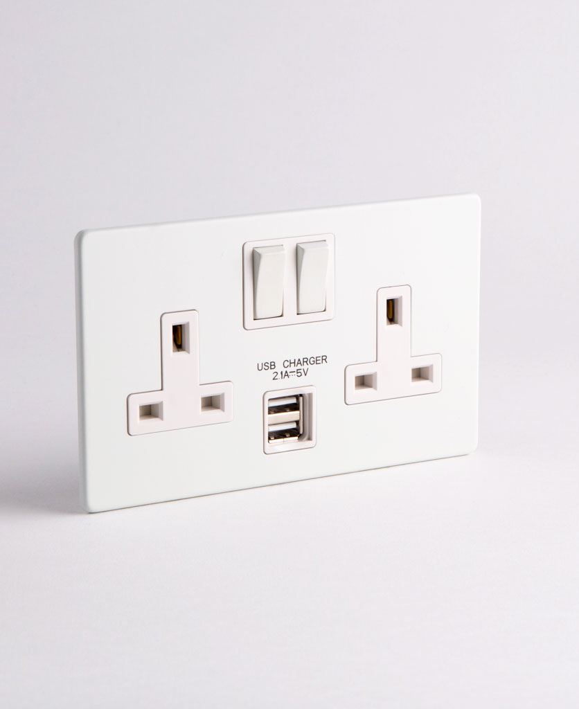 USB plug sockets White Double USB Plug Socket