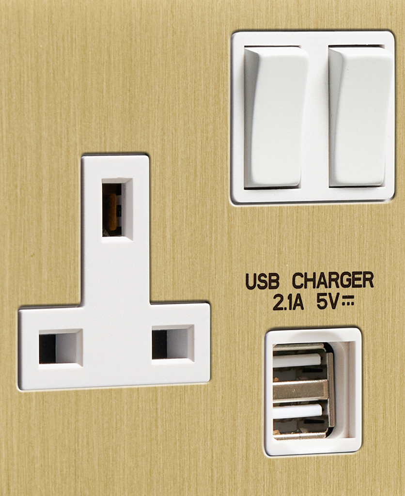 USB Double Socket Gold with Black or White Inserts