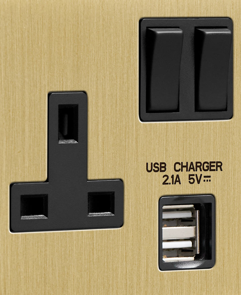 USB Double Socket Gold with Black or White Inserts