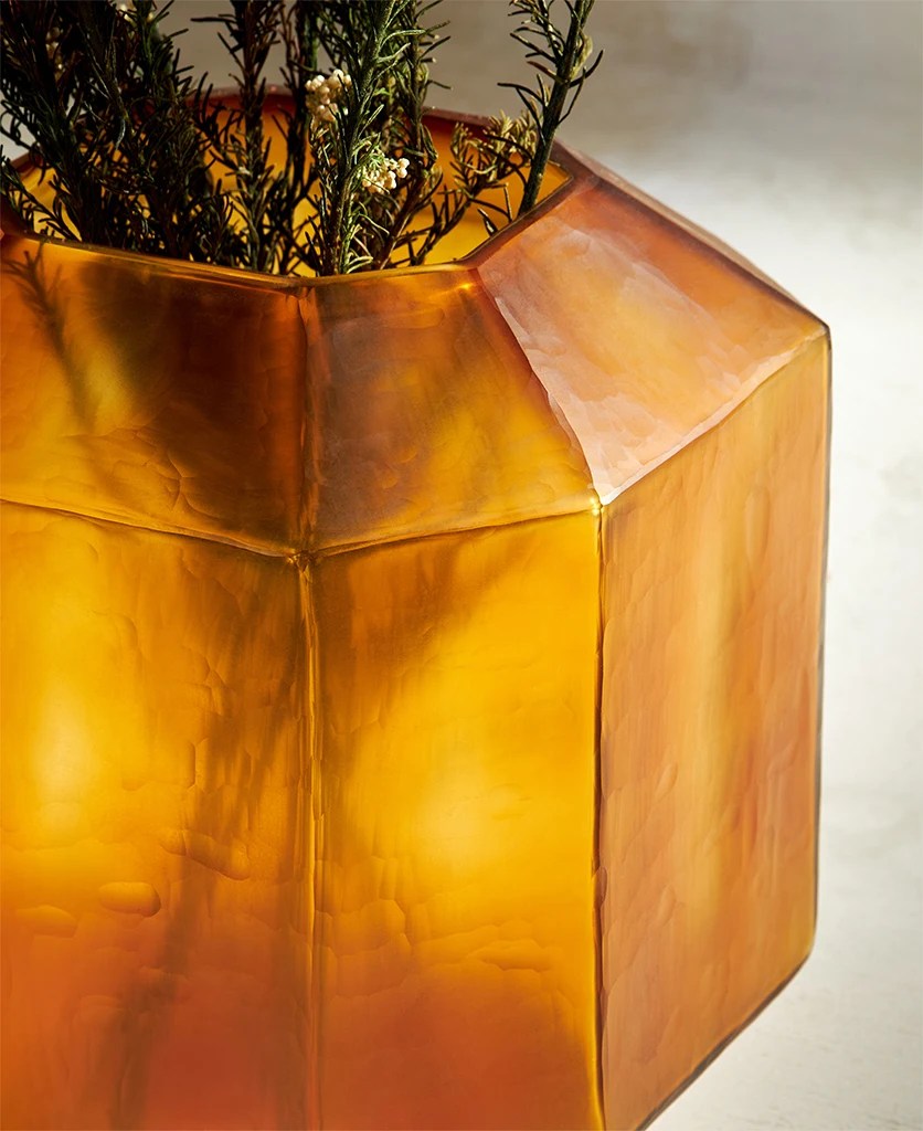 Square Squat Amber Glass Vase Dowsing & Reynolds