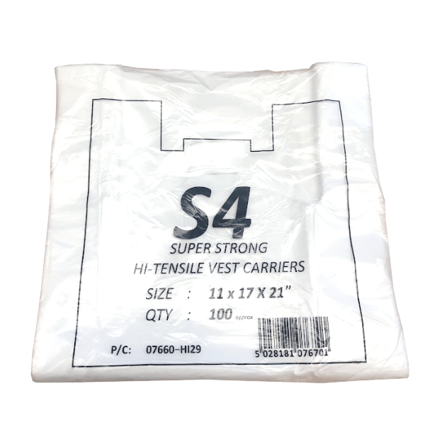 S4 White Vest Carrier Bags 11" x 17" x 21" 1000/box DPA Packaging