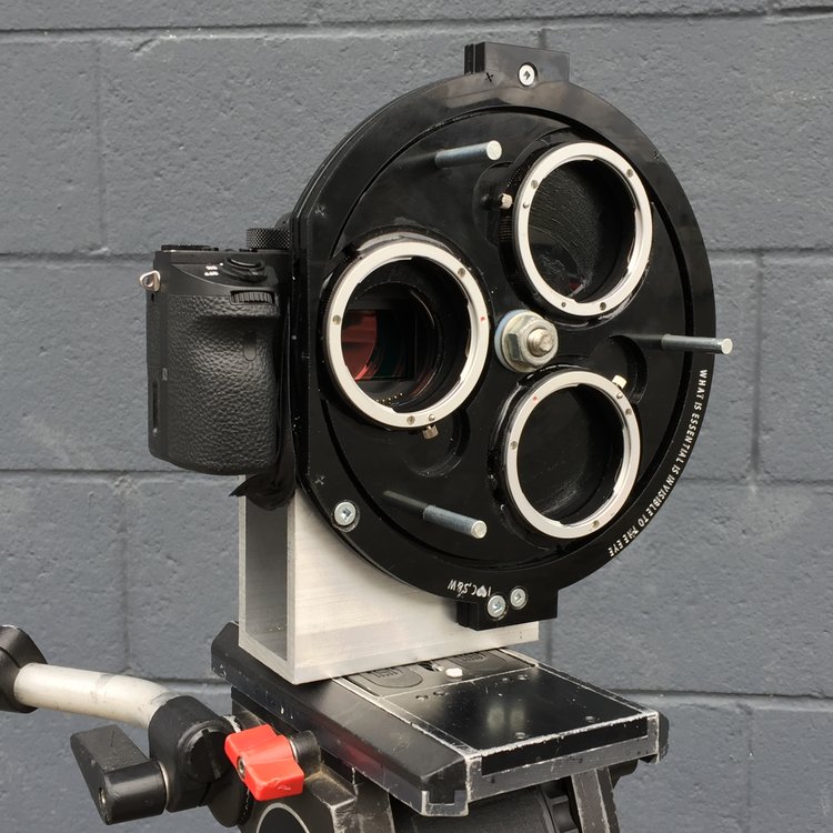 Multi Turret rotating prototype mounts three lenses on a single camera