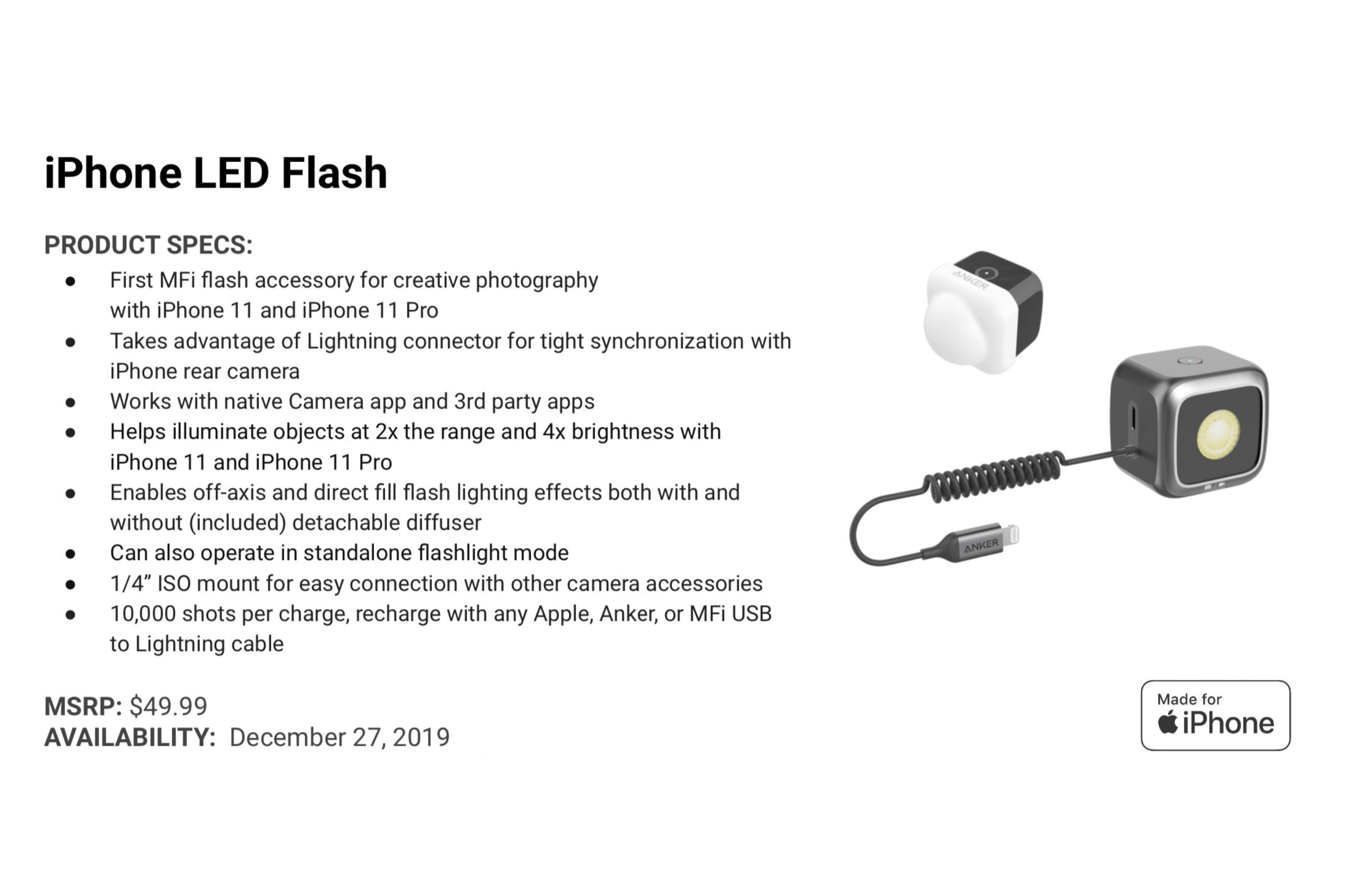 Anker announces the first MFi certified LED flash cube for iPhone 11