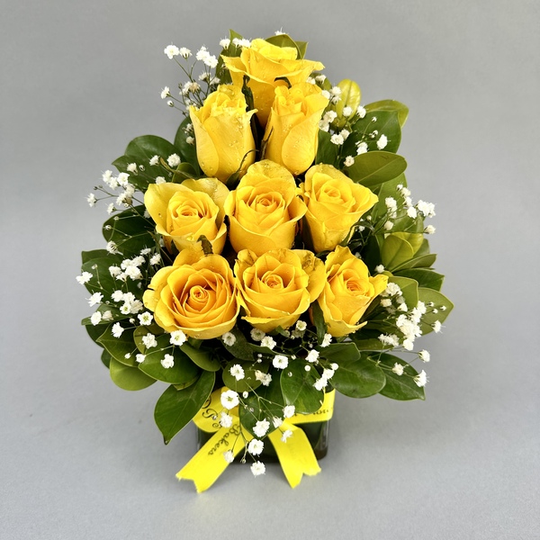 Yellow Rose in Glass Vase DP Saini Florist