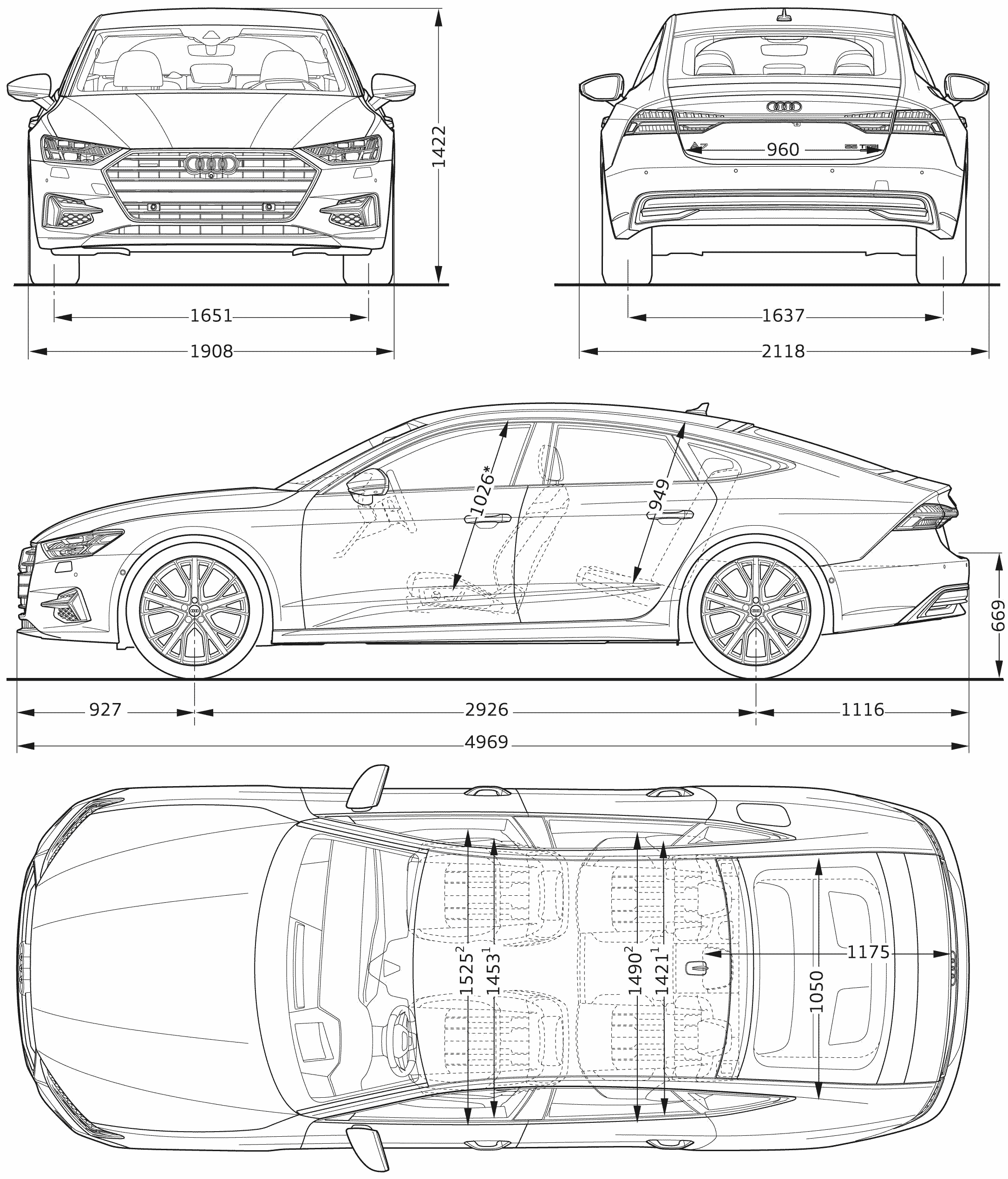 Audi A7 Sportback 2017 Blueprint Download free blueprint for 3D modeling