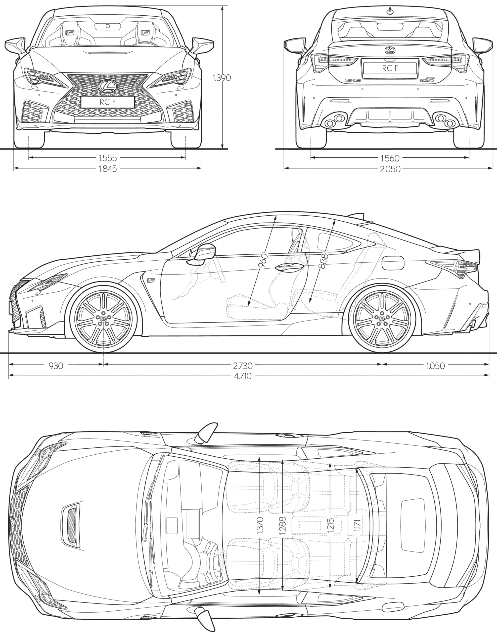 Lexus RCF 2019 Blueprint Download free blueprint for 3D modeling