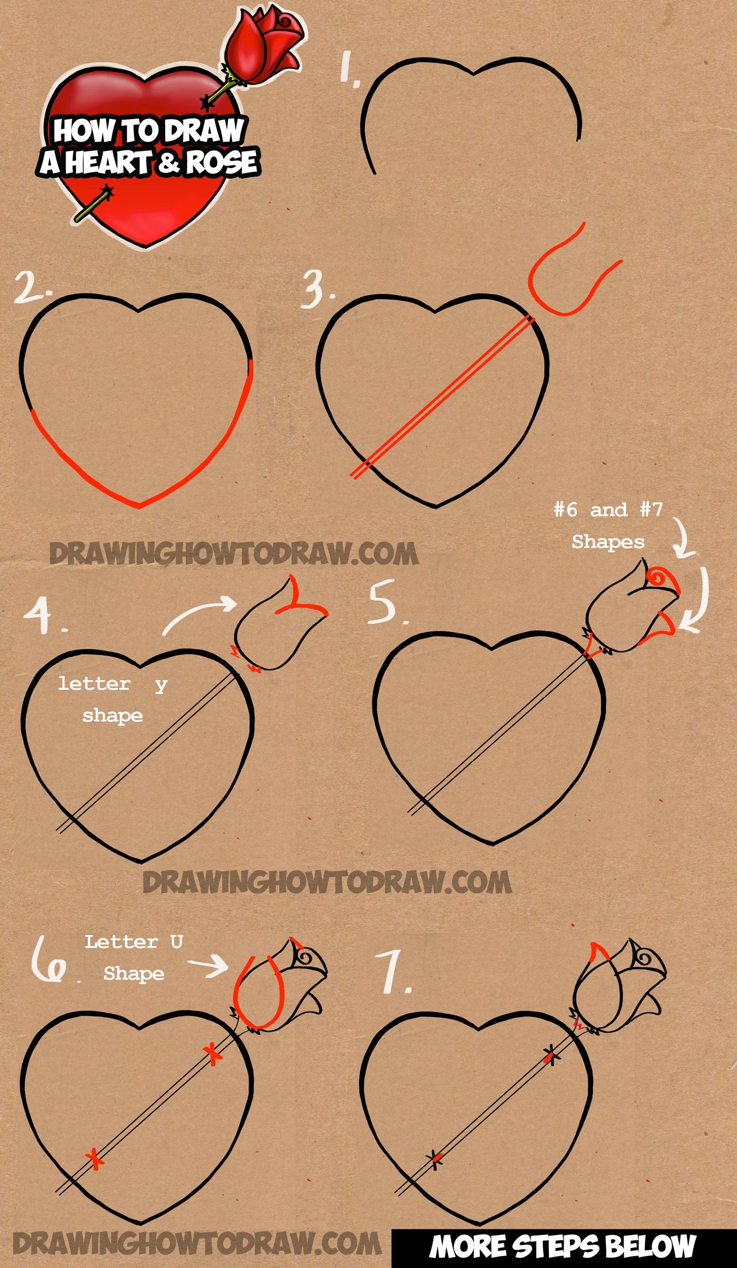 How to Draw a Heart with a Rose Piercing it Like an Arrow