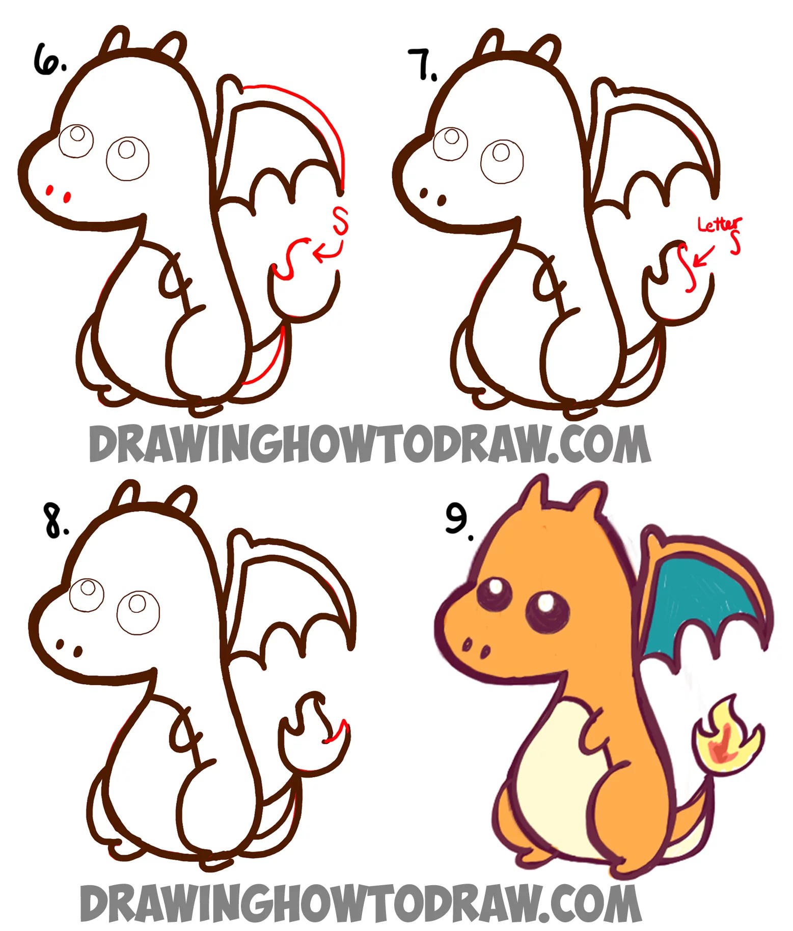 How to Draw a Cute Baby Chibi Charizard from Pokemon in How to Draw a Cute Baby Chibi Charizard from Pokemon in