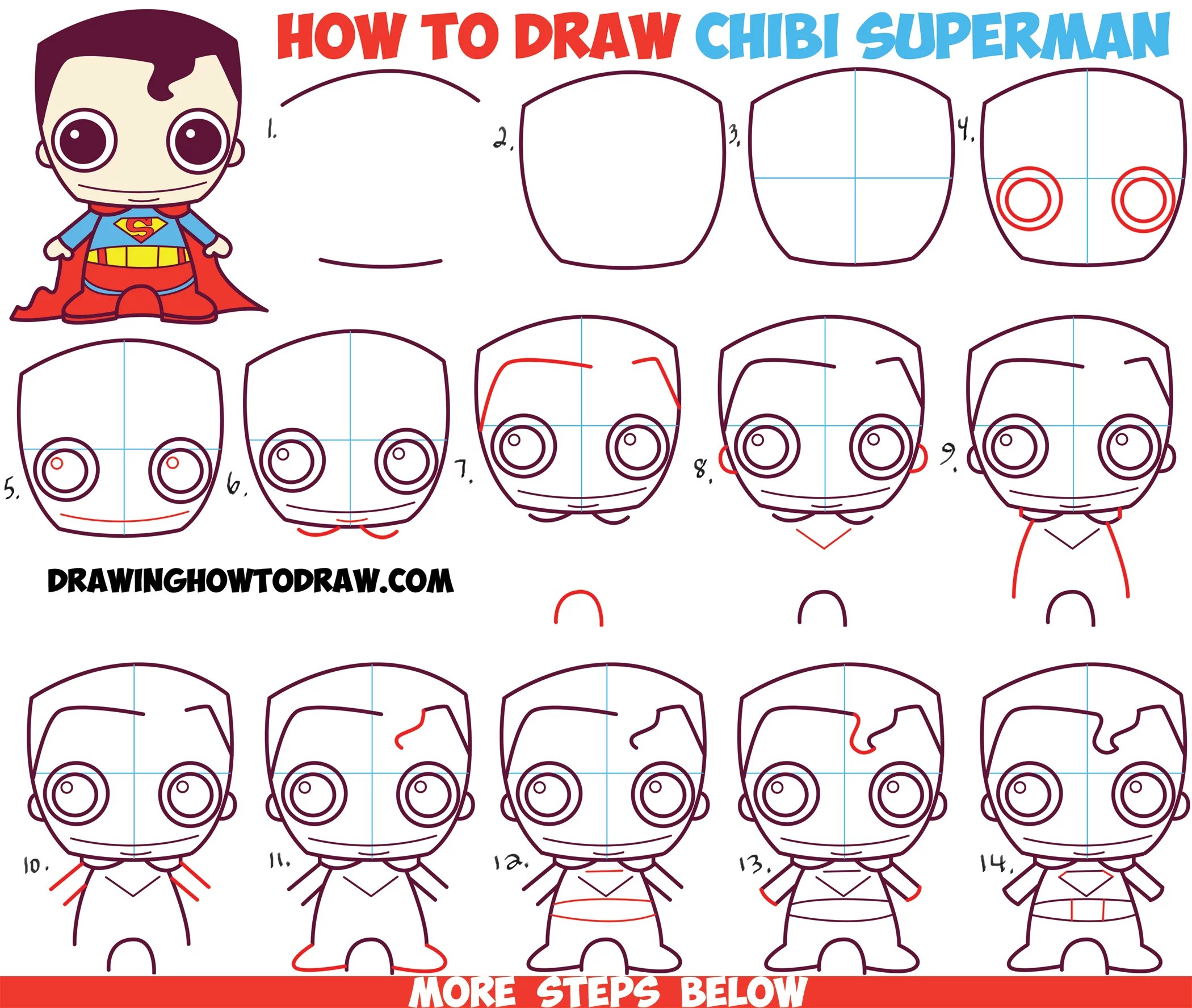 How to Draw Cute Chibi Superman from DC Comics in Easy Step by Step Drawing Tutorial for Kids