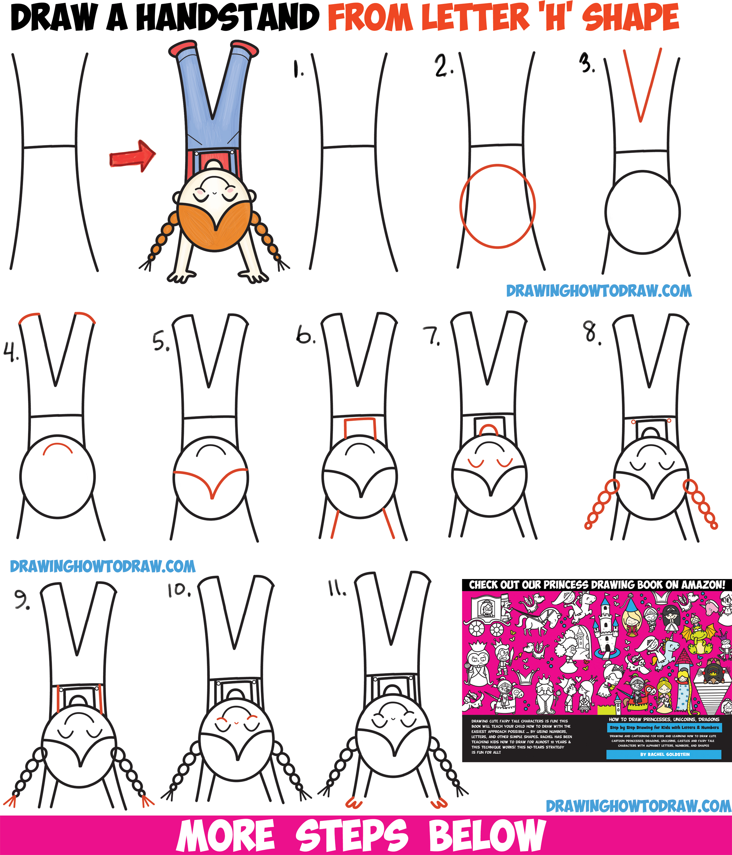 How to Draw a Cute Cartoon Kawaii Girl Doing a Handstand