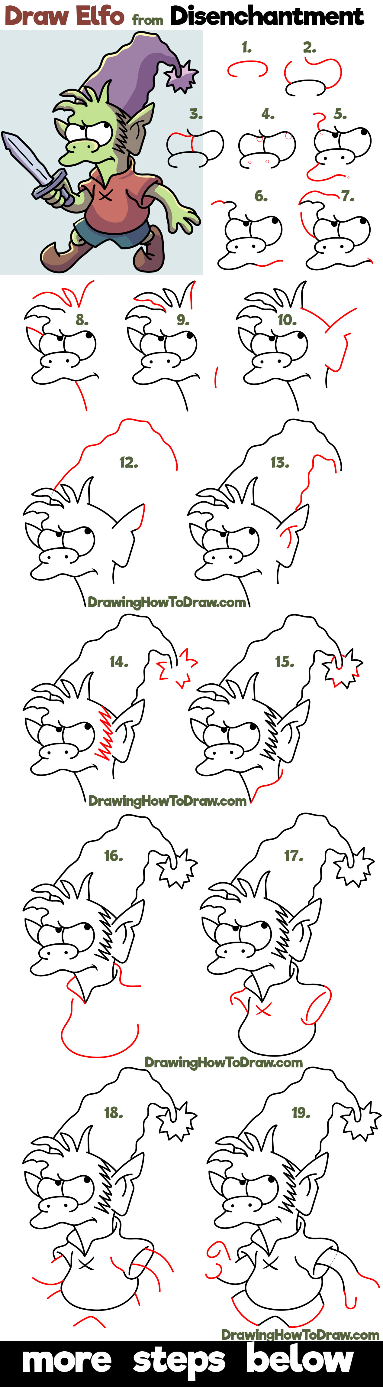How to Draw Elfo from Disenchantment Easy Step by Step