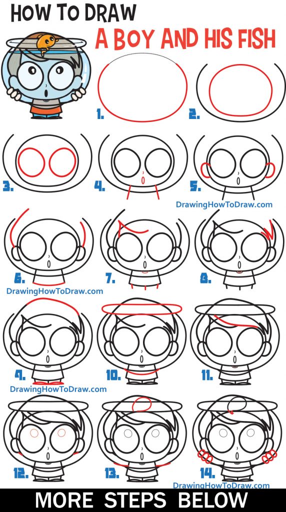 How to Draw a Cute Cartoon Boy Holding a Fish Bowl Easy