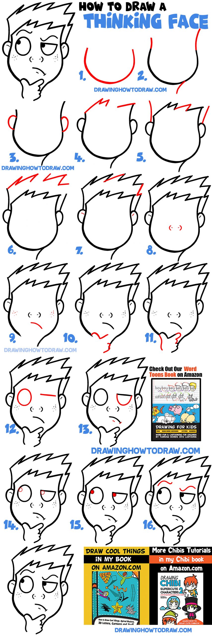 How to Draw Cartoon Facial Expressions Thinking, Wondering, Figuring