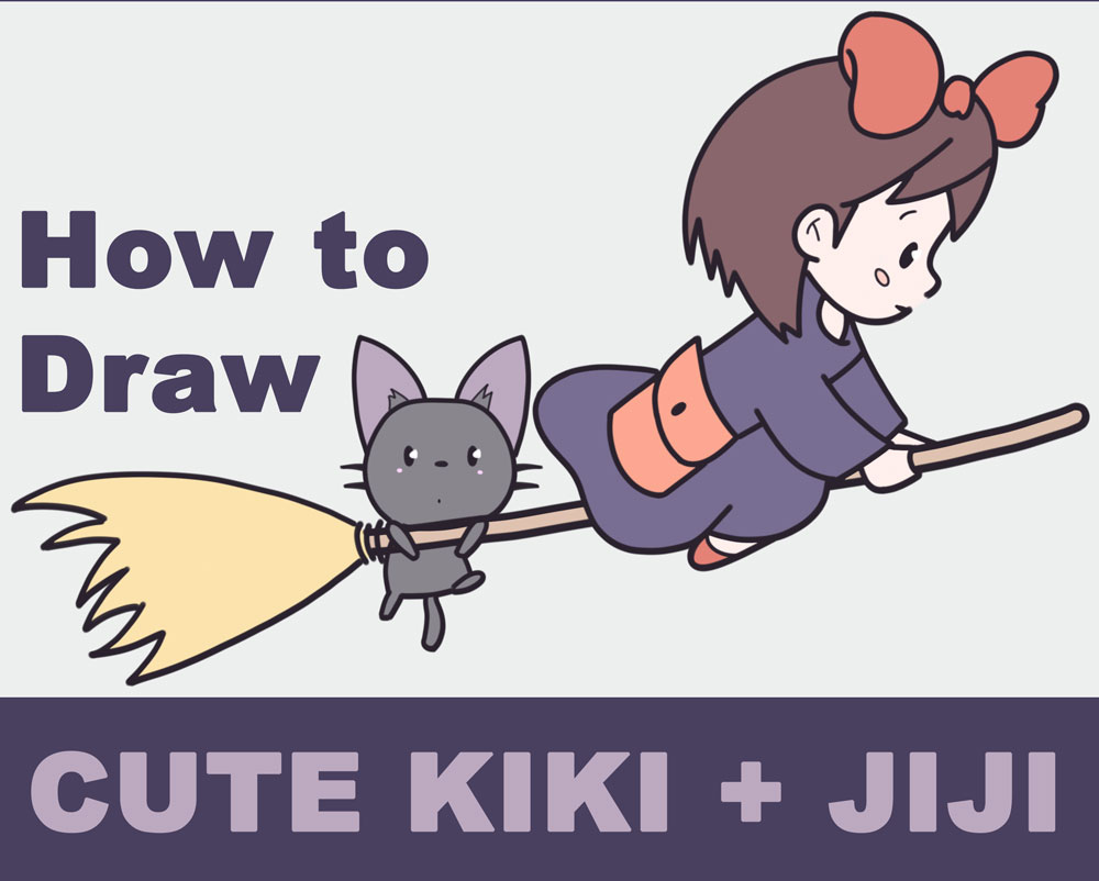 How to Draw Kiki and Jiji Riding a Broom (Cute Chibi / Kawaii) from